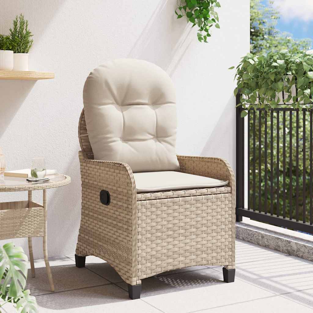 Liegestuhl mit Kissen Beige 56 x 66 x 95 cm Poly-Rattan