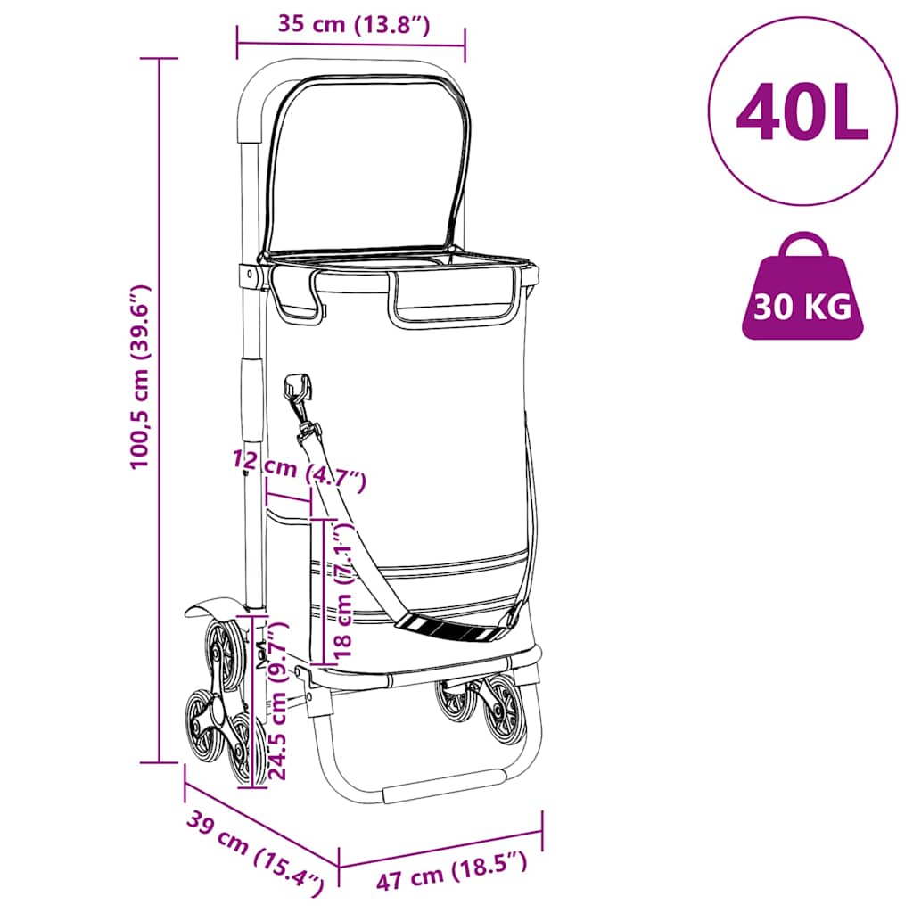 Einkaufswagen Schwarz 47 x 39 x 100,5 cm Oxford-stoff