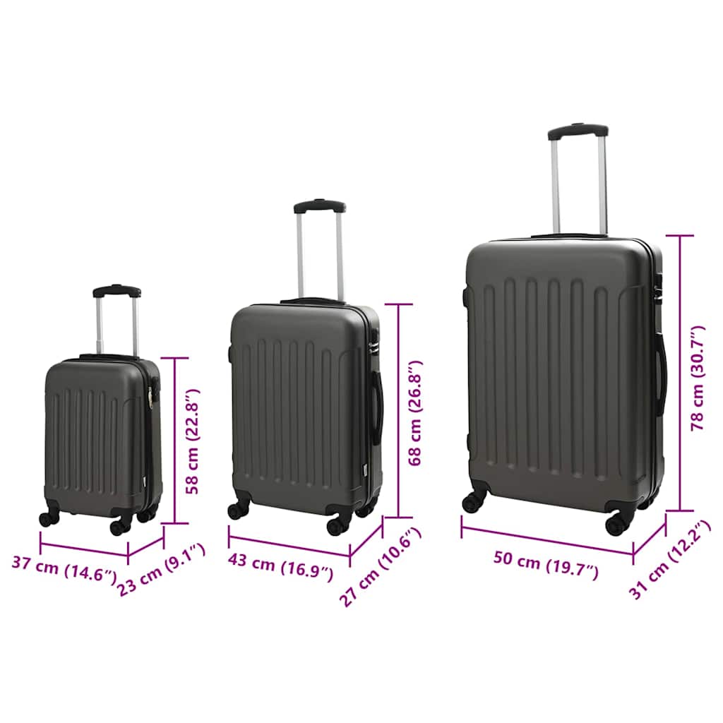 Koffer 3 stk. Dunkelgrau 50 x 31 x 78 cm ABS Kunststoff