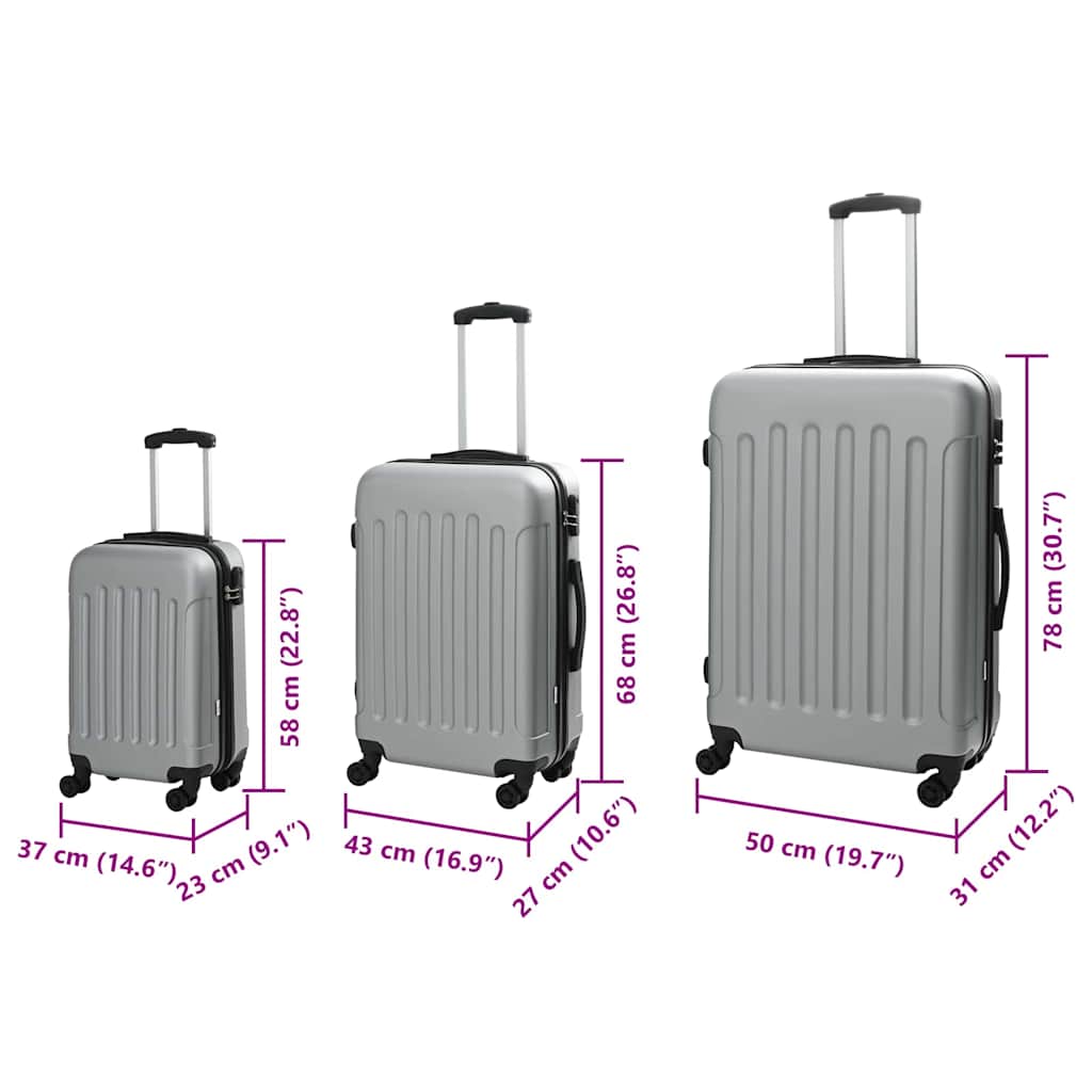 Koffer mit Schloss 3 stk. Silber 50 x 31 x 78 cm ABS Kunststoff