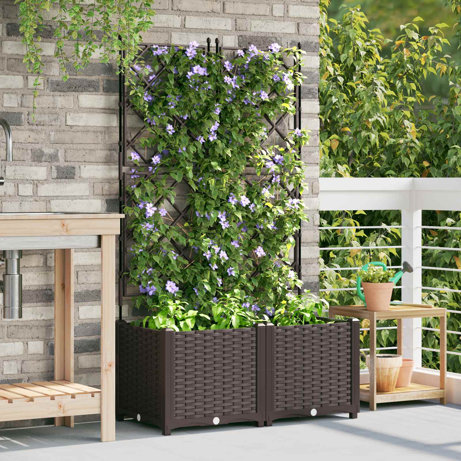Garten-Pflanzgefäß 2 Stk. Braun 80 x 40 x 143 cm PP