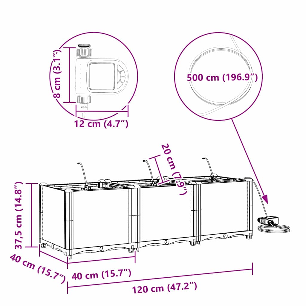 Garten-Pflanzgefäß 3 Stk. Braun 120 x 40 x 37,5 cm PP