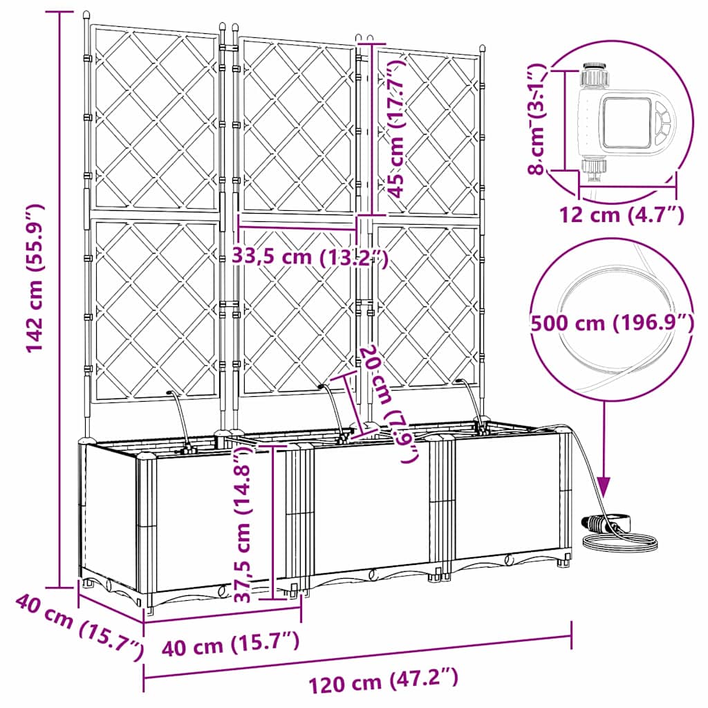 Garten-Pflanzgefäß 3 Stk. Braun 120 x 40 x 142 cm PP