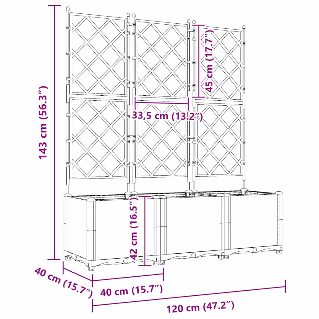 Garten-Pflanzgefäß 3 Stk. Schwarz 120 x 40 x 143 cm PP