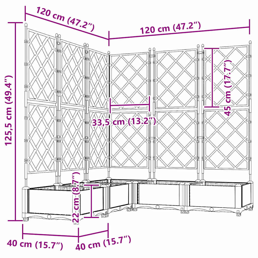 Garten-Pflanzgefäß 5 Stk. Schwarz 120 x 120 x 125,5 cm PP