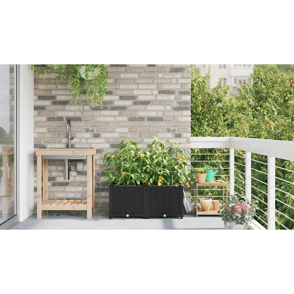 Garten-Pflanzgefäß 2 Stk. Schwarz 80 x 40 x 37,5 cm PP