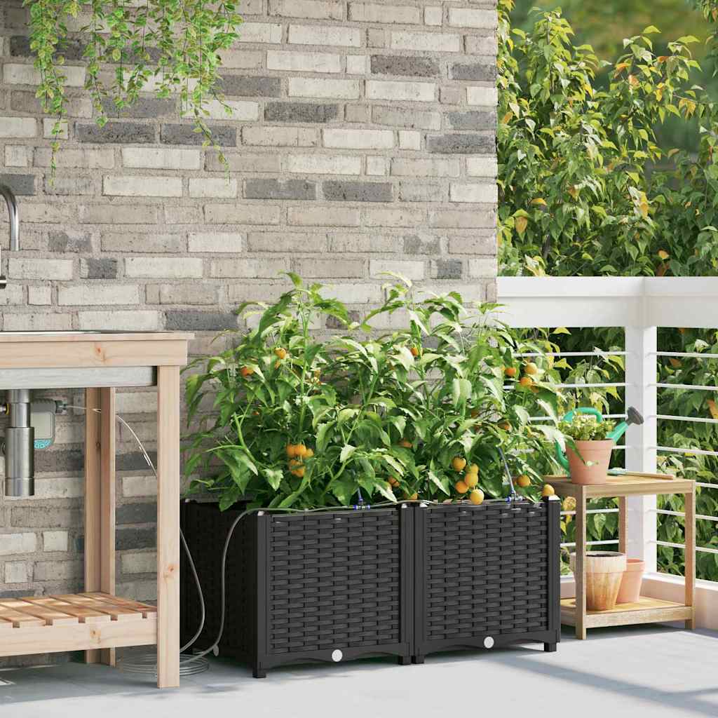 Garten-Pflanzgefäß 2 Stk. Schwarz 80 x 40 x 37,5 cm PP