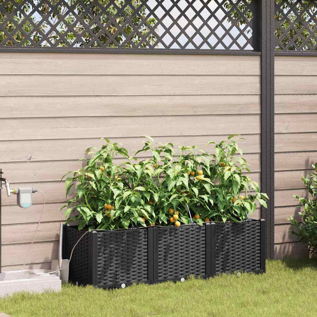 Garten-Pflanzgefäß 3 Stk. Schwarz 120 x 40 x 37,5 cm PP