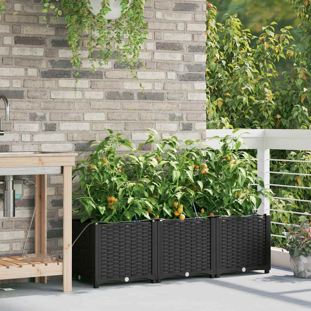 Garten-Pflanzgefäß 3 Stk. Schwarz 120 x 40 x 37,5 cm PP