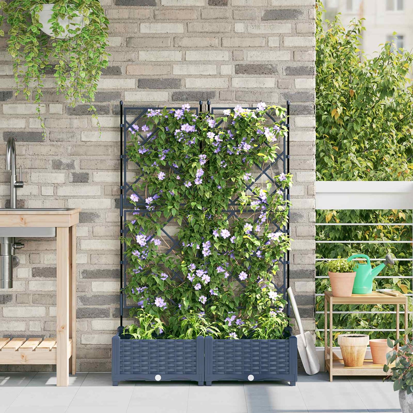 Garten-Pflanzgefäß 2 Stk. Grau 80 x 40 x 125,5 cm PP