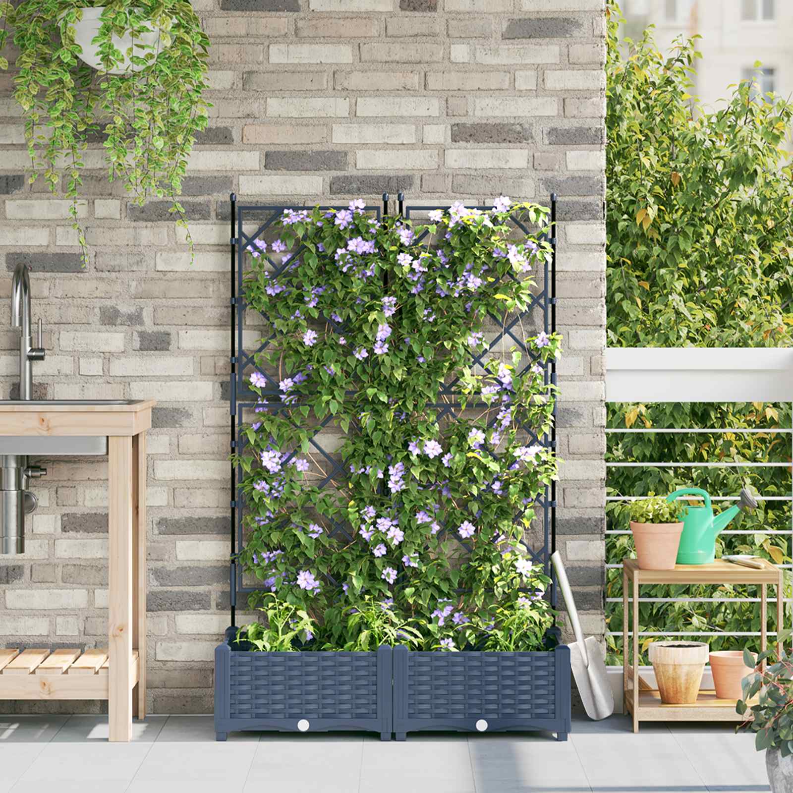 Garten-Pflanzgefäß 2 Stk. Grau 80 x 40 x 125,5 cm PP