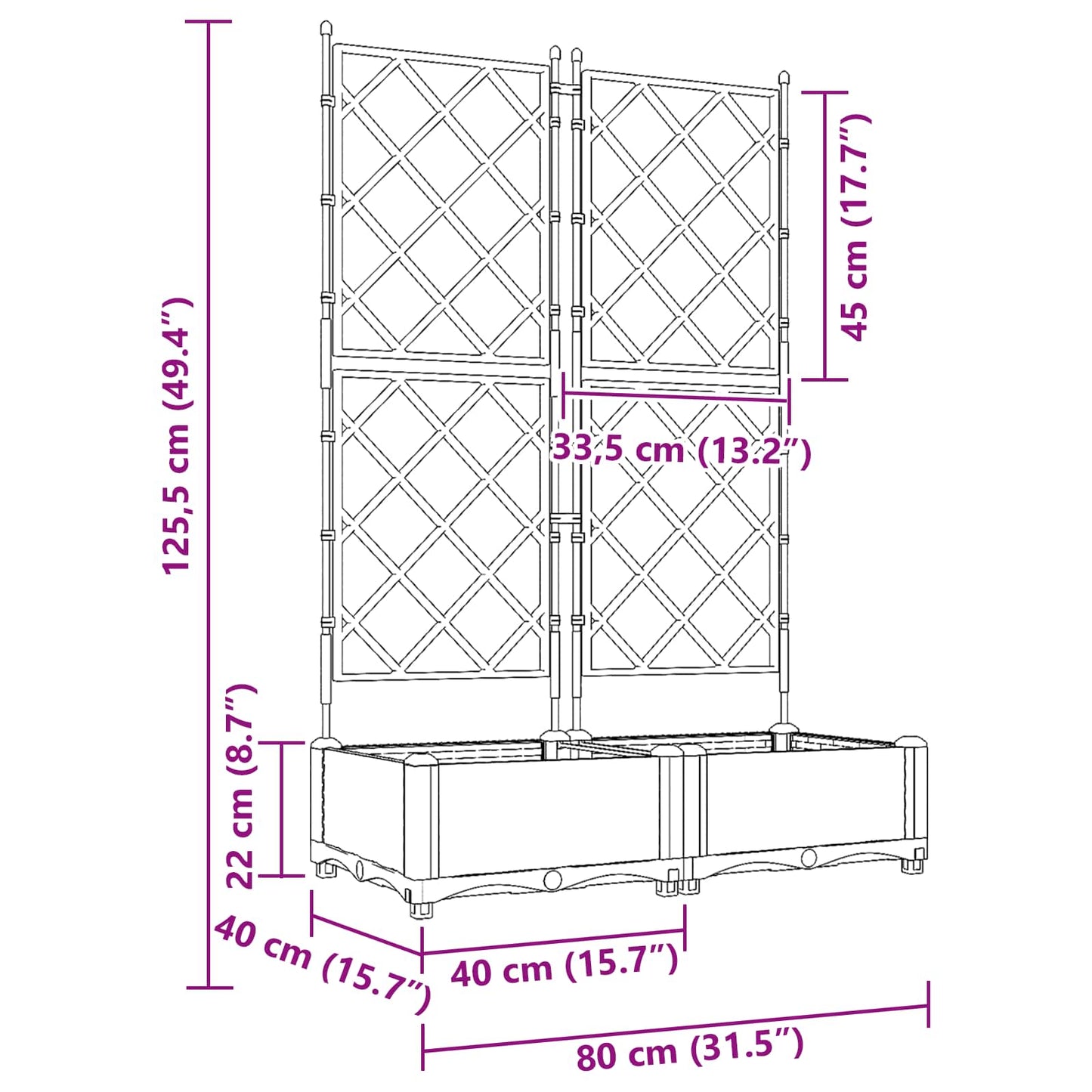 Garten-Pflanzgefäß 2 Stk. Grau 80 x 40 x 125,5 cm PP