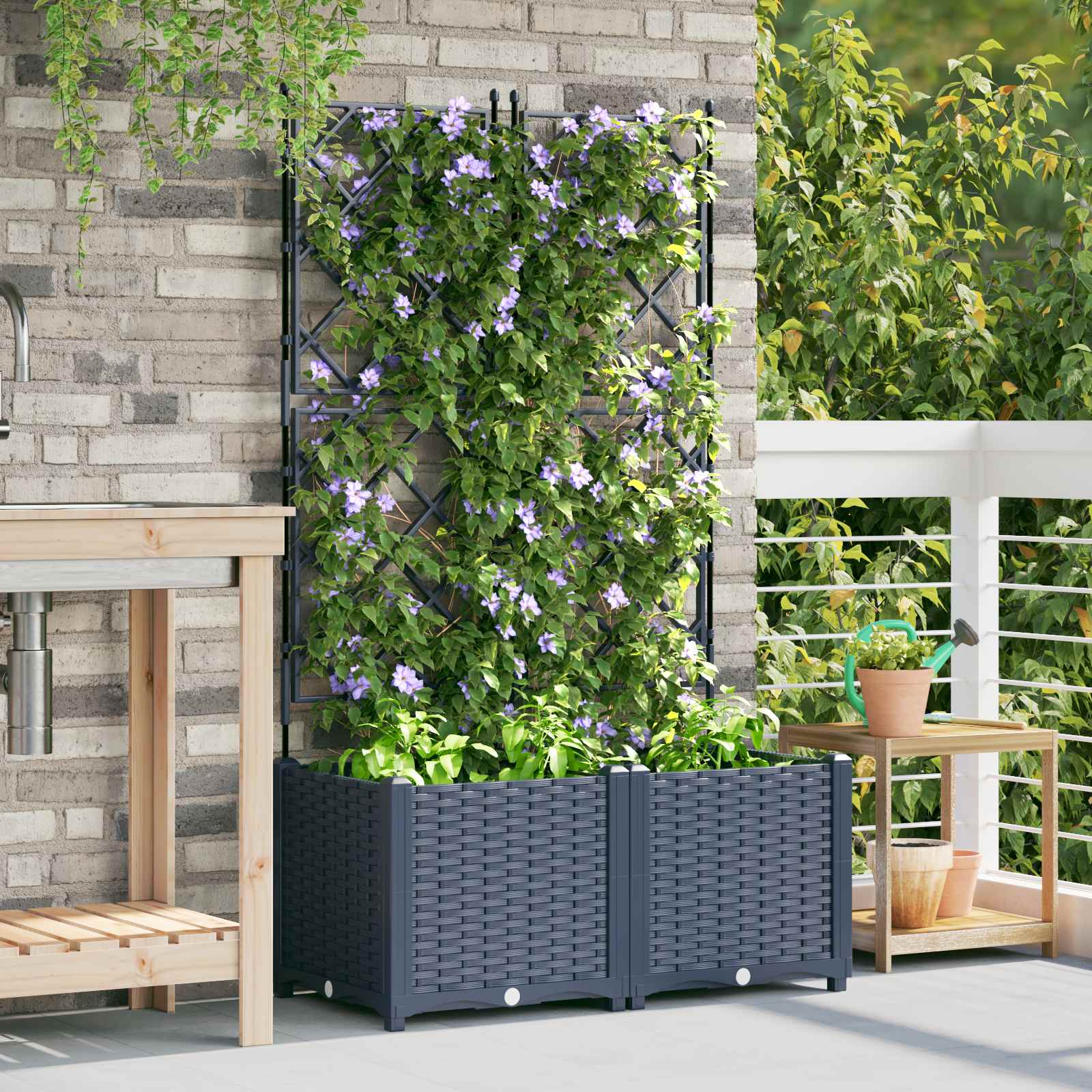 Garten-Pflanzgefäß 2 Stk. Grau 80 x 40 x 143 cm PP