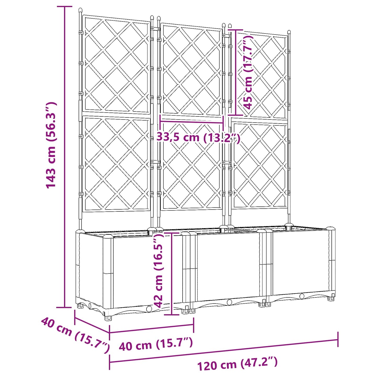 Garten-Pflanzgefäß 3 Stk. Grau 120 x 40 x 143 cm PP