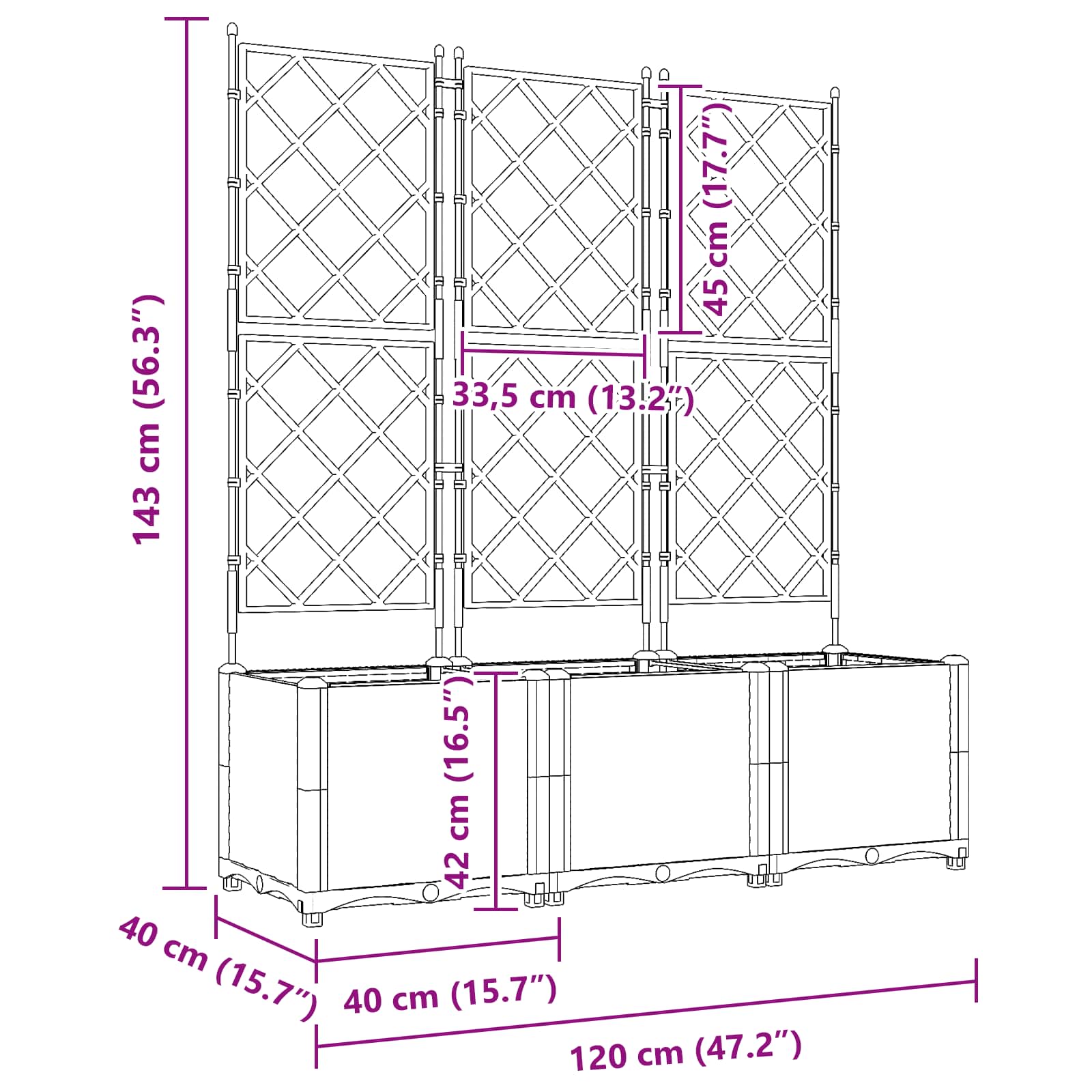 Garten-Pflanzgefäß 3 Stk. Grau 120 x 40 x 143 cm PP