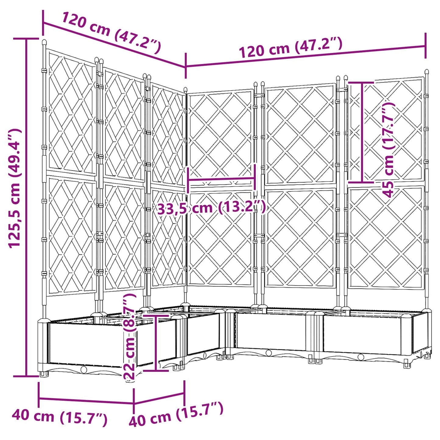 Garten-Pflanzgefäß 5 Stk. Grau 120 x 120 x 125,5 cm PP
