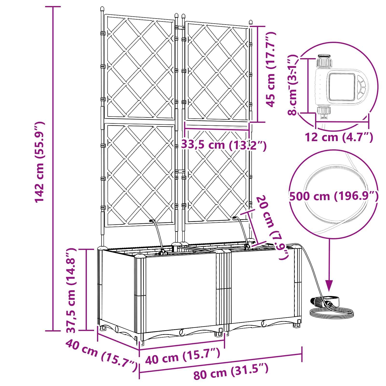 Garten-Pflanzgefäß 2 Stk. Grau 80 x 40 x 142 cm PP
