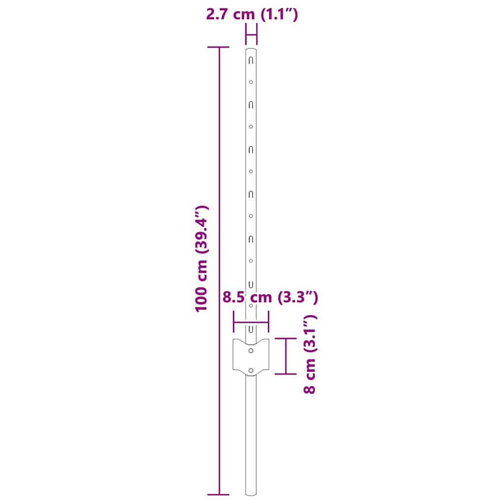 Eingebetteter Zaunpfosten 11 stk. Grau 100 cm