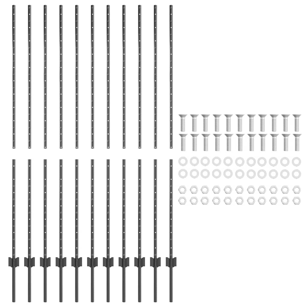 Eingebetteter Zaunpfosten 11 stk. Grau 200 cm