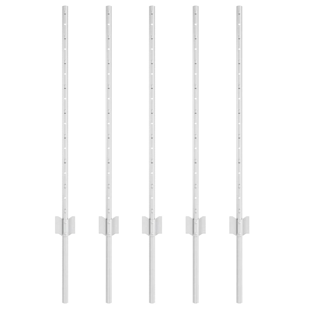 Eingebetteter Zaunpfosten 5 stk. Silber 120 cm
