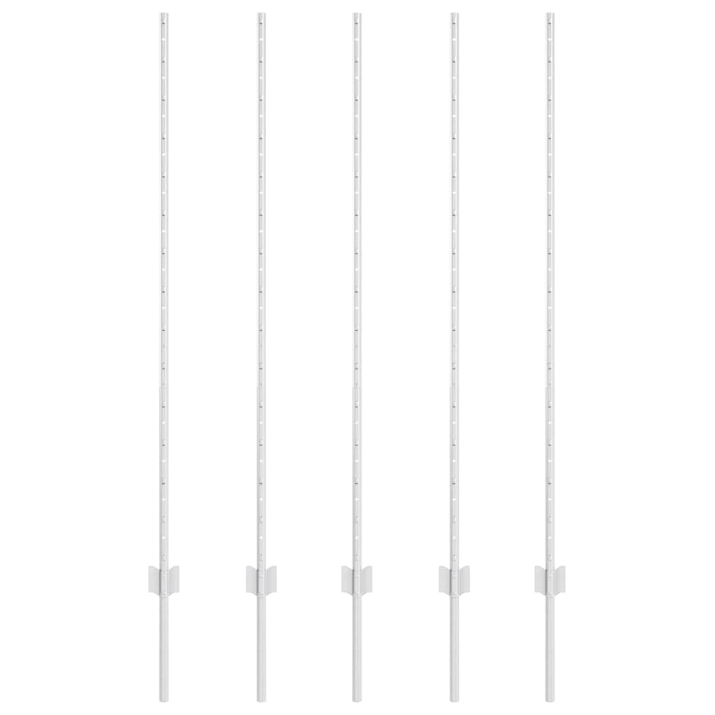 Eingebetteter Zaunpfosten 5 stk. Silber 180 cm