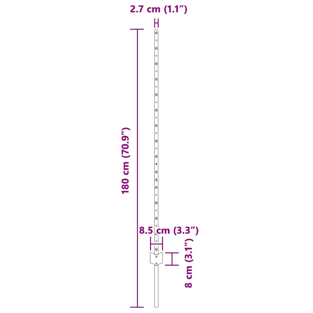 Eingebetteter Zaunpfosten 5 stk. Silber 180 cm