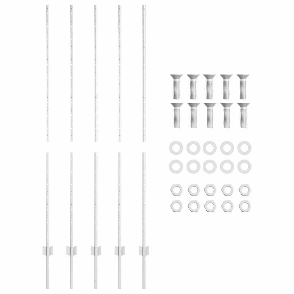 Eingebetteter Zaunpfosten 5 stk. Silber 200 cm