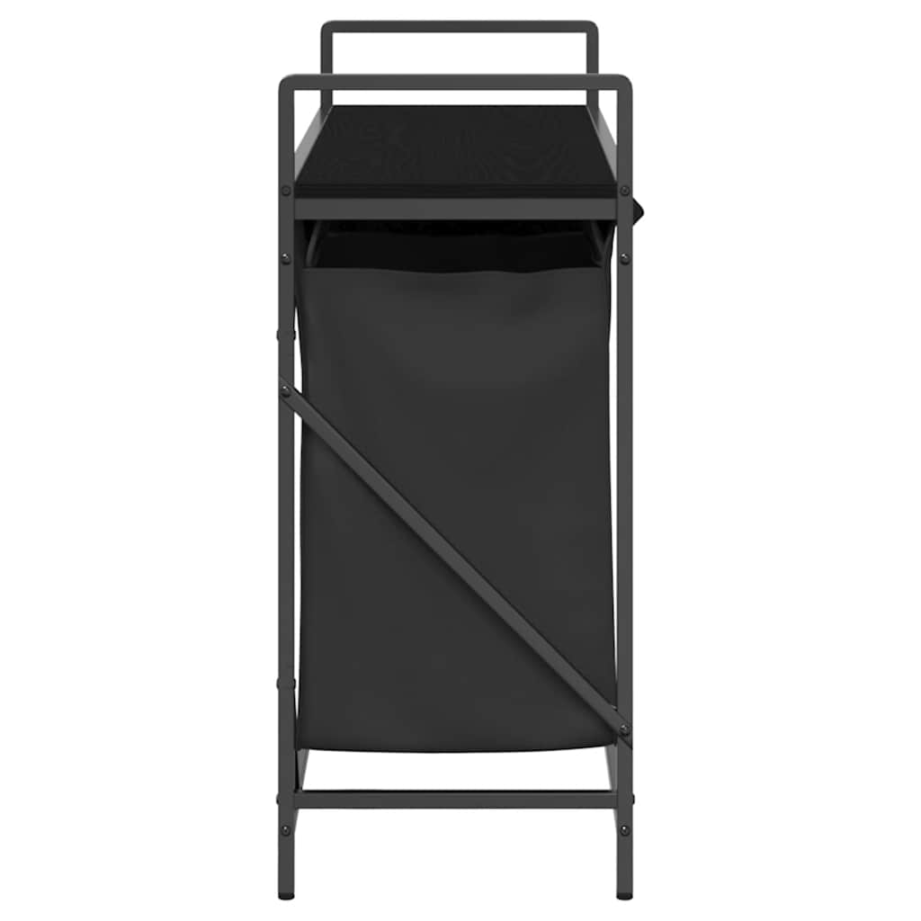 Panier à linge 3 compartiments avec étagère aspect chêne noir