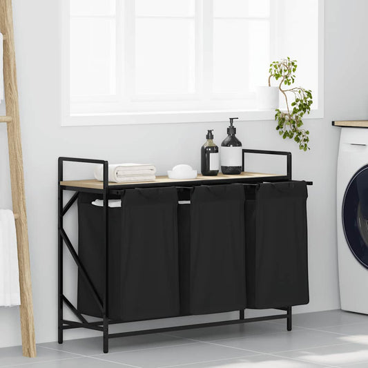 Panier à linge 3 compartiments avec étagère Chêne Sonoma