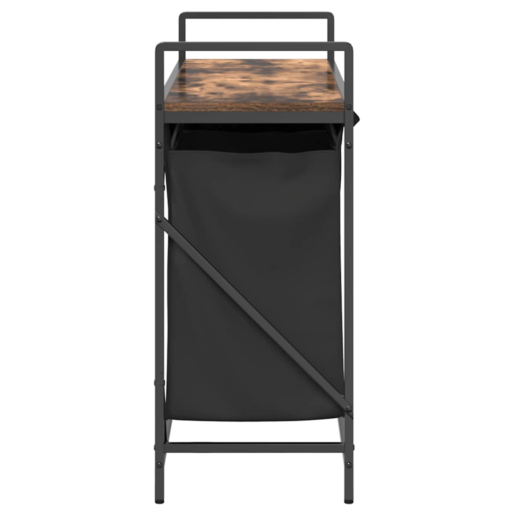 Panier à linge 3 compartiments avec étagère en chêne fumé
