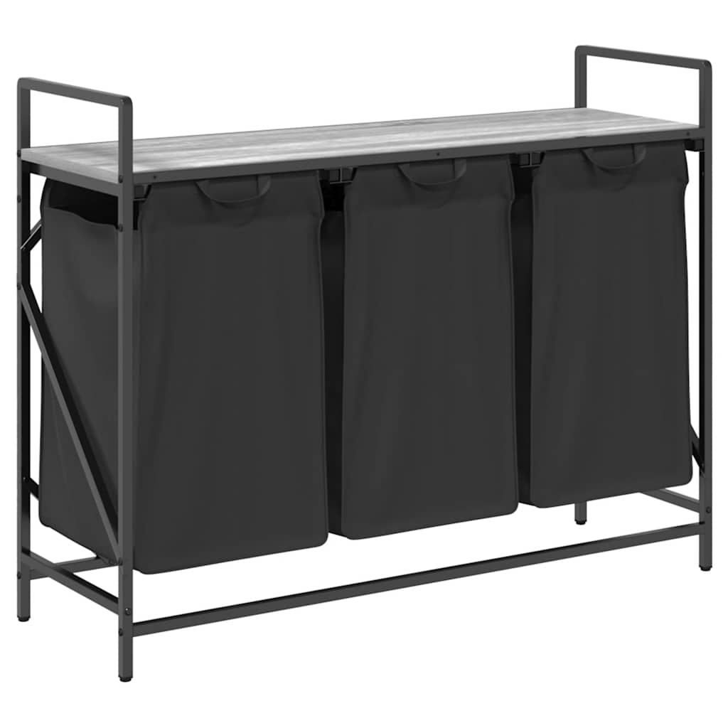 Panier à linge 3 compartiments avec étagère Gris Sonoma
