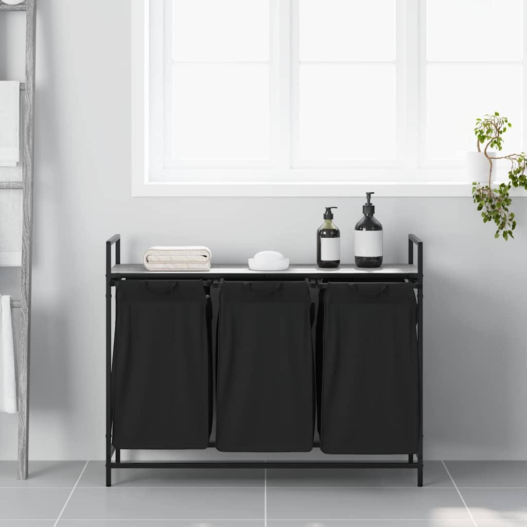 Panier à linge 3 compartiments avec étagère Gris Sonoma