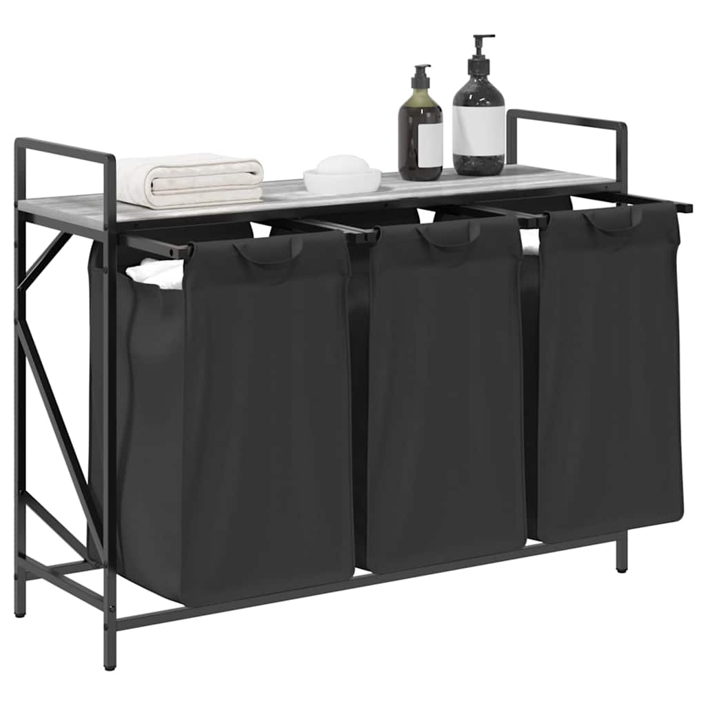Panier à linge 3 compartiments avec étagère Gris Sonoma