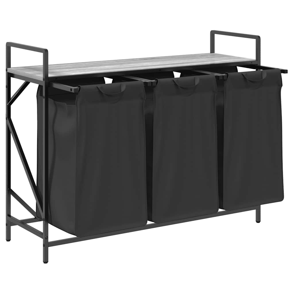 Panier à linge 3 compartiments avec étagère Gris Sonoma