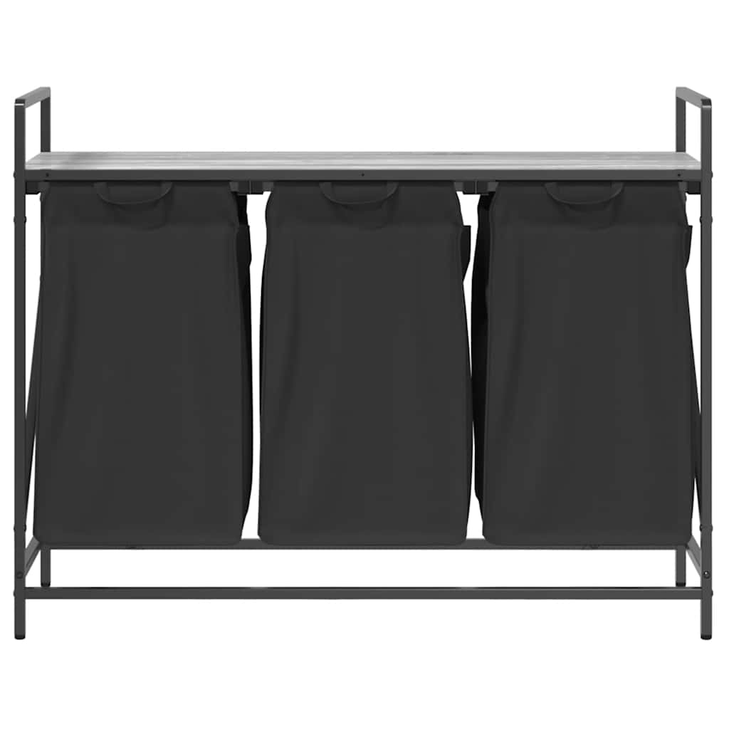Panier à linge 3 compartiments avec étagère Gris Sonoma