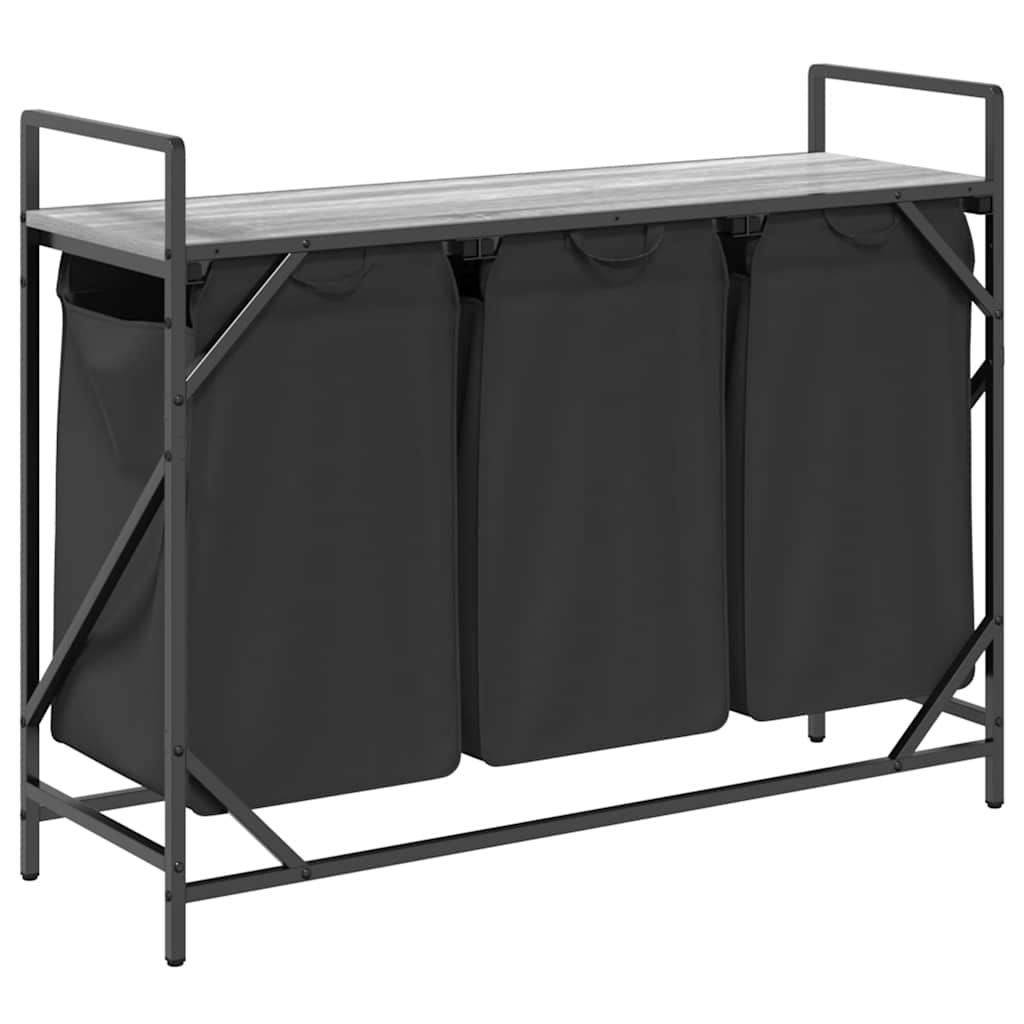 Panier à linge 3 compartiments avec étagère Gris Sonoma