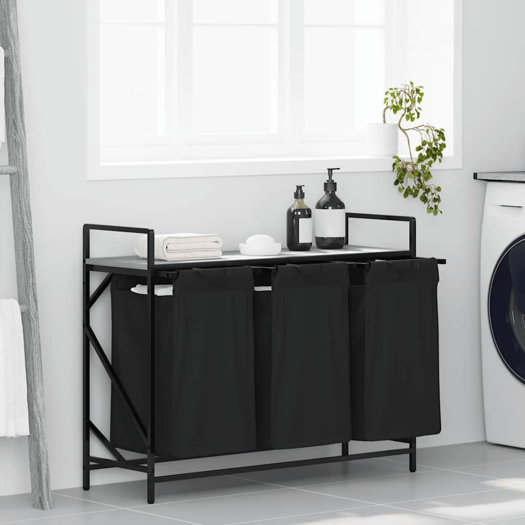 Panier à linge 3 compartiments avec étagère Gris Sonoma