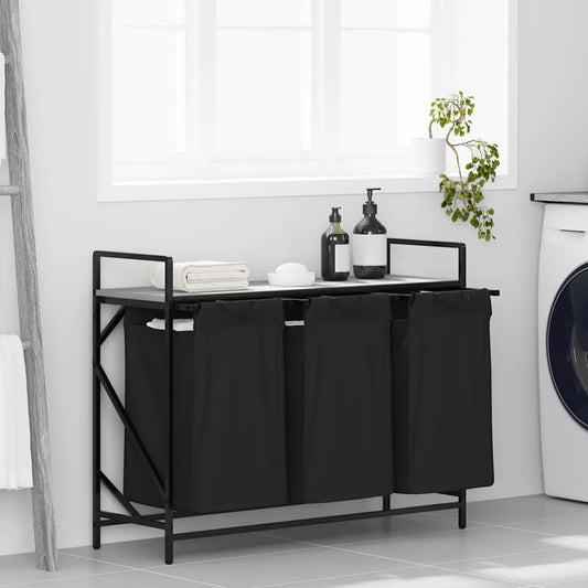 Panier à linge 3 compartiments avec étagère Gris Sonoma