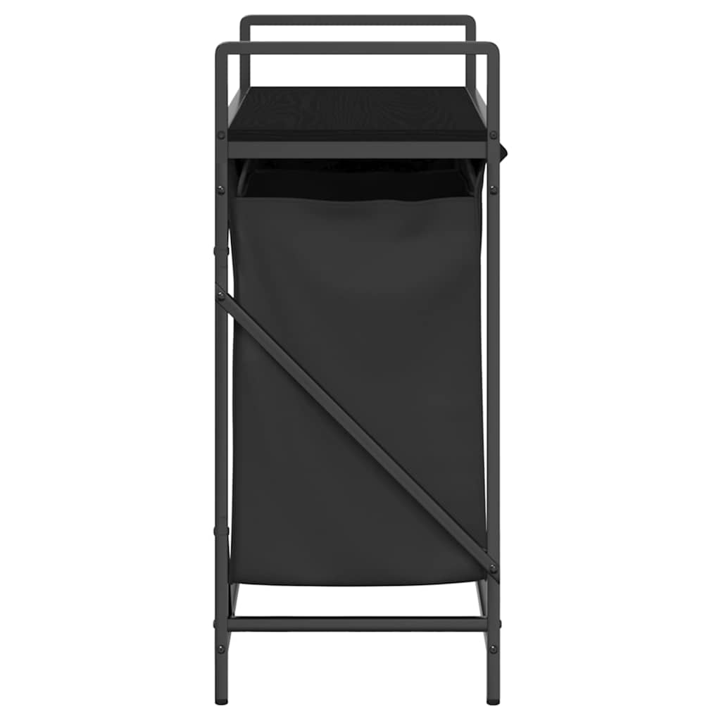 Panier à linge 2 compartiments avec étagère aspect chêne noir