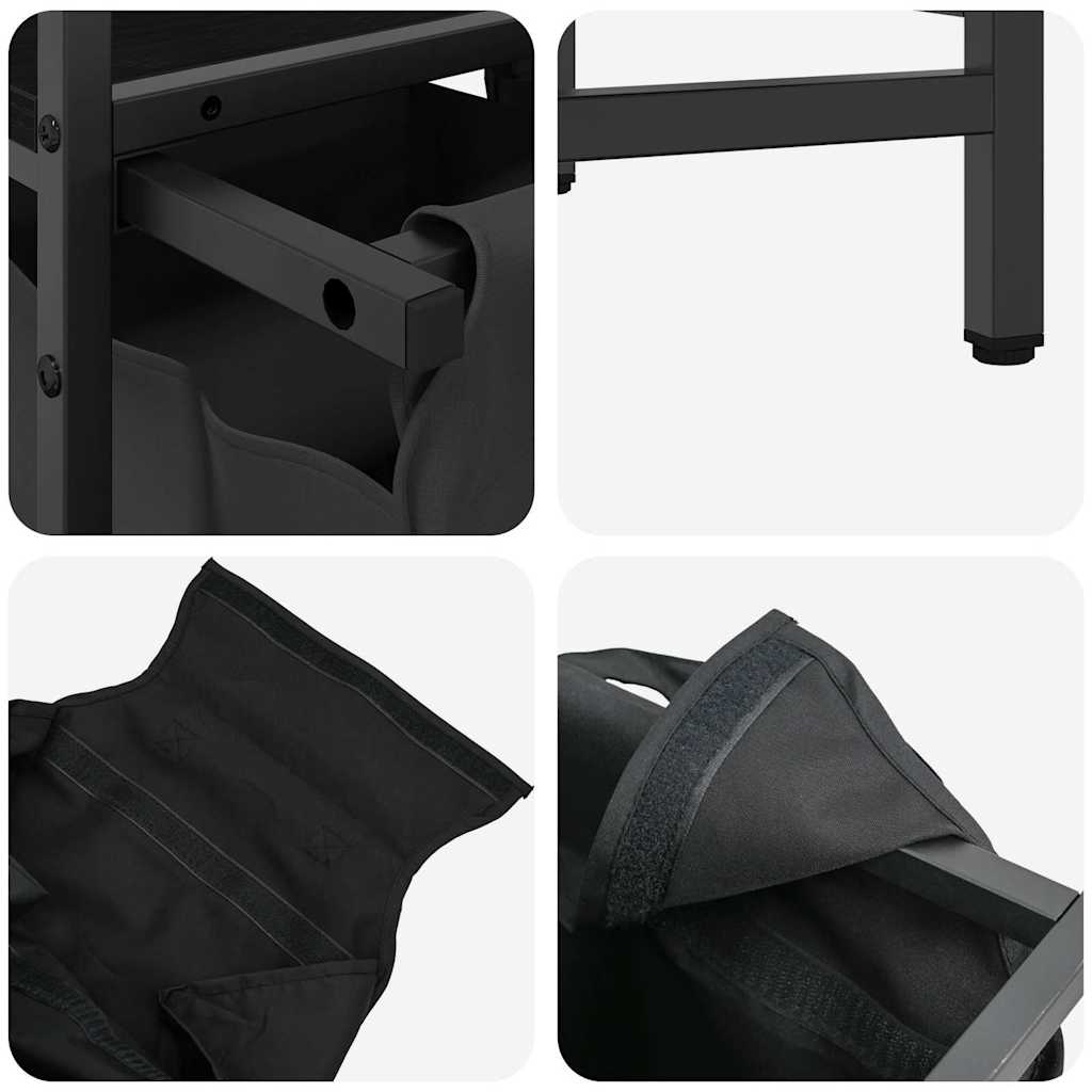Panier à linge 2 compartiments avec étagère aspect chêne noir