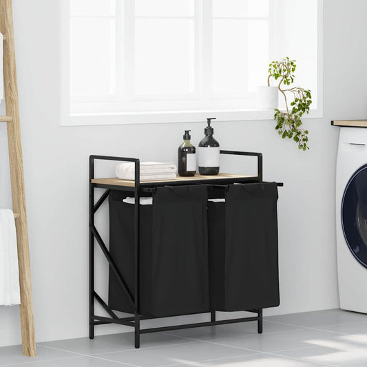 Panier à linge 2 compartiments avec étagère Chêne Sonoma