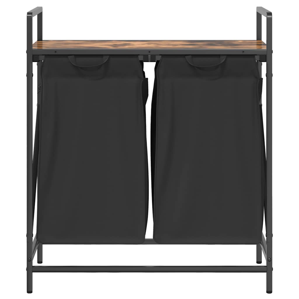 Panier à linge 2 compartiments avec étagère en chêne fumé