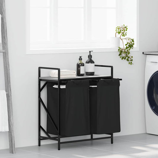 Panier à linge 2 compartiments avec étagère Gris Sonoma