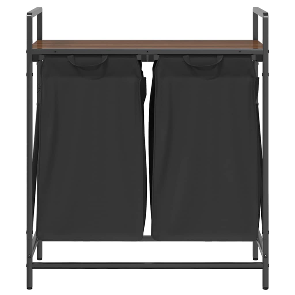 Panier à linge 2 compartiments avec étagère aspect chêne marron