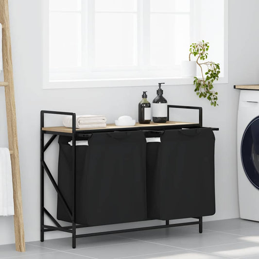 Panier à linge 2 compartiments avec étagère Chêne Sonoma