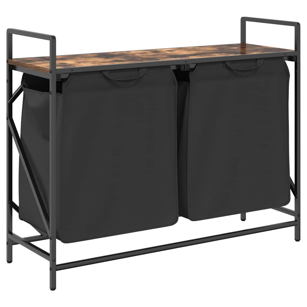 Panier à linge 2 compartiments avec étagère en chêne fumé