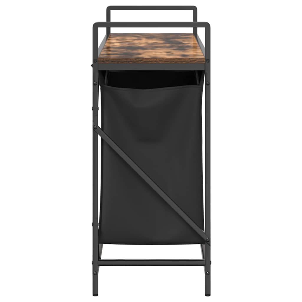 Panier à linge 2 compartiments avec étagère en chêne fumé