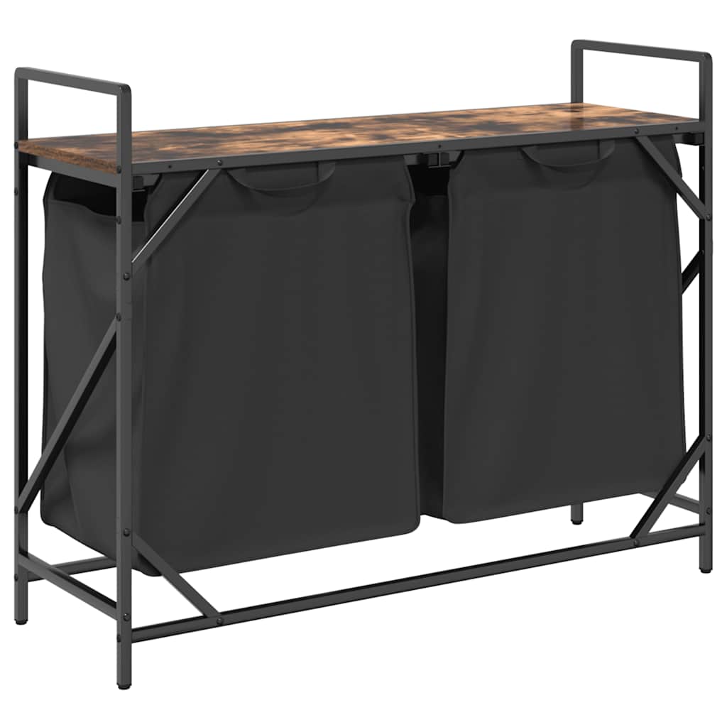 Panier à linge 2 compartiments avec étagère en chêne fumé
