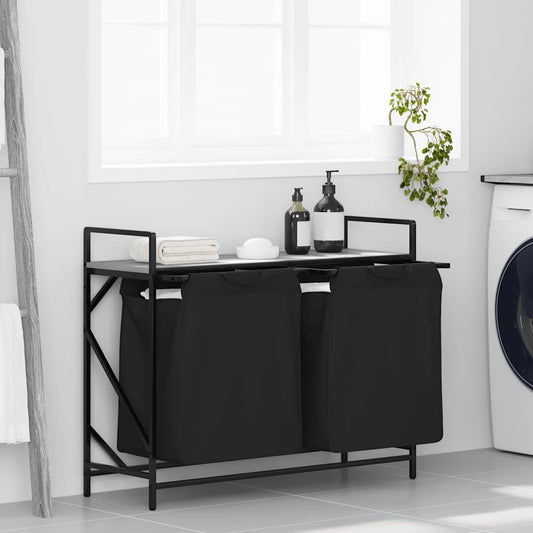 Panier à linge 2 compartiments avec étagère Gris Sonoma
