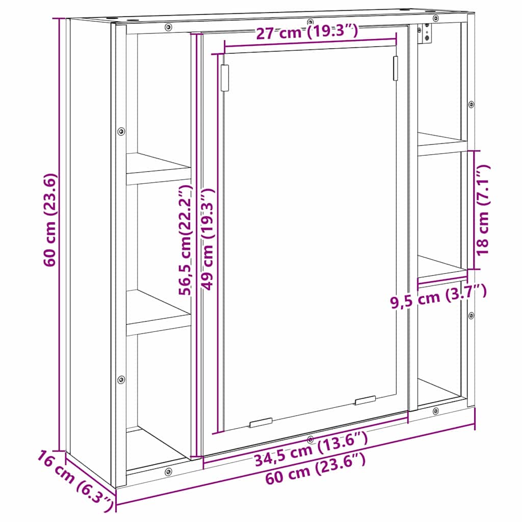 Spiegelschrank Sonoma-Eiche 60 x 16 x 60 cm Holzwerkstoff